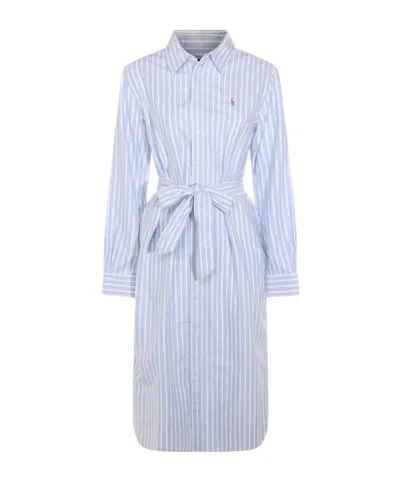 Polo Ralph Lauren Striped Long Sleeved Shirt Dress In Blue