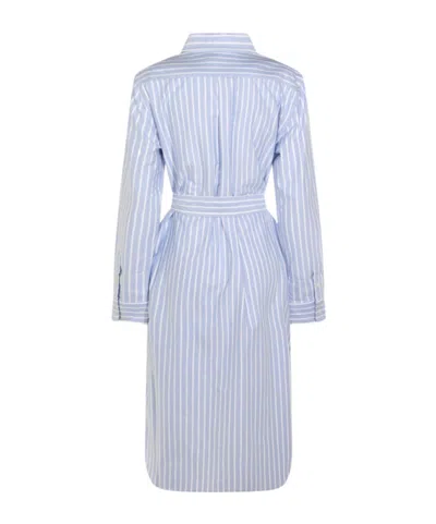Polo Ralph Lauren Striped Long Sleeved Shirt Dress In Blue