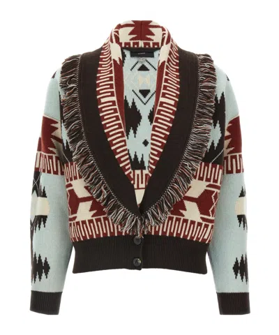 Alanui Icon Jacquard Fringed Cardigan In Black