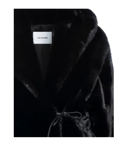 Yves Salomon Long-sleeved Fur Coat In Black