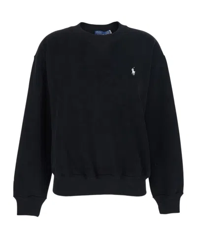Polo Ralph Lauren Logo Embroidered Crewneck Sweatshirt In Black