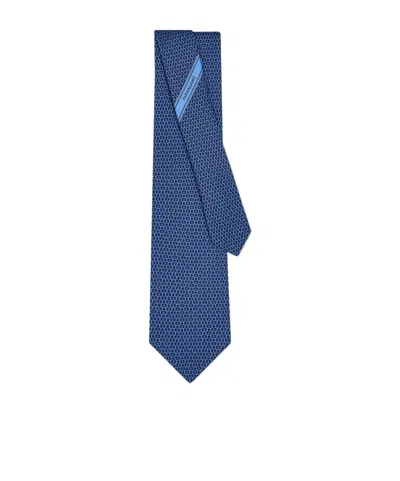Ferragamo Gancini Print Silk Tie In Blue