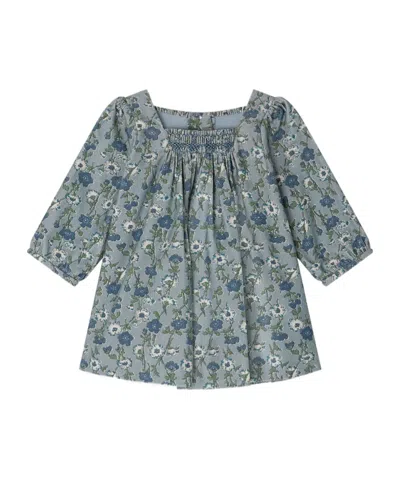 Bonpoint Cotton Floral Smocked Dress In Gray