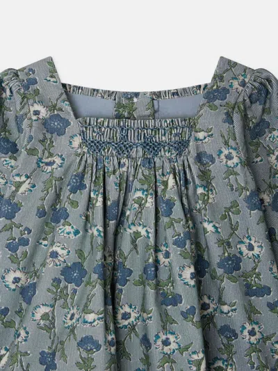 Bonpoint Cotton Floral Smocked Dress In Gray
