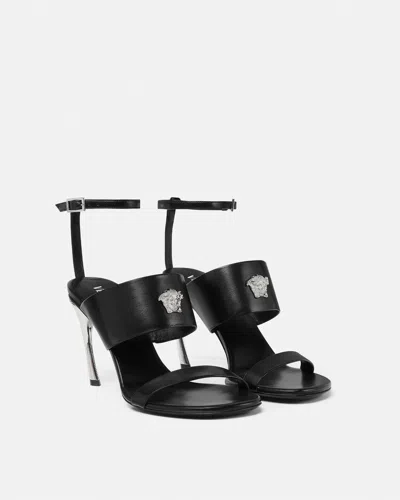Versace Medusa Head-embellished Ankle-strap Sandals In Black
