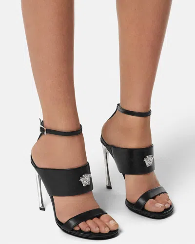 Versace Medusa Head-embellished Ankle-strap Sandals In Black