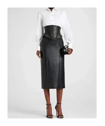 Ermanno Scervino Leather Sheath Skirt In Black