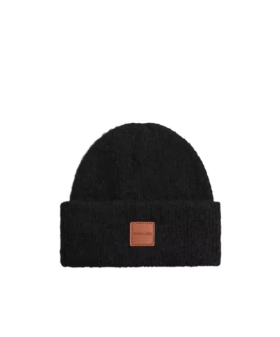 Coach Knit Beanie With Leather Patch In Blue