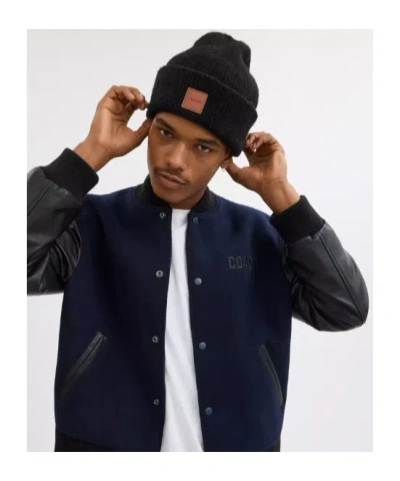 Coach Knit Beanie With Leather Patch In Blue