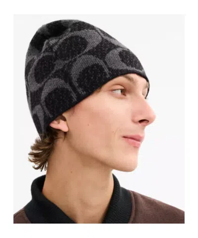 Coach Logo-patterned Beanie In Brown