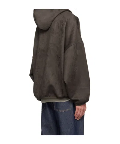 Essentials Brown Holiday Faux-suede Fleece Modern Hoodie In Brown