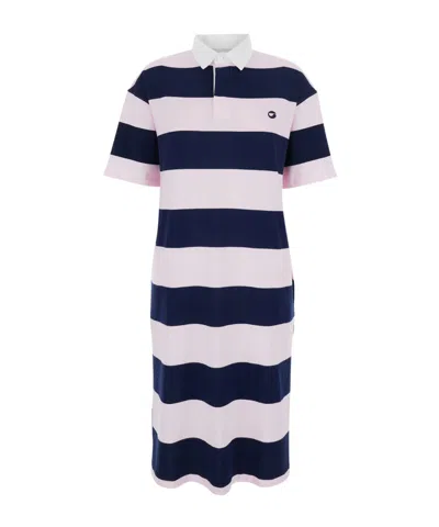 Coperni Women Multicolor Dress With All-over Stripe Pattern And Embroidered Logo On The Front In Cot In White