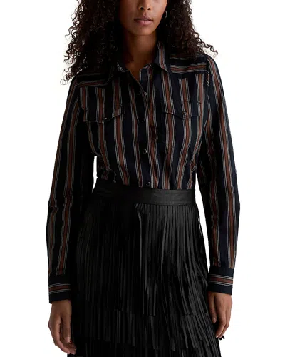 Ag Melia Stripe Cotton Western Snap-up Shirt In Black