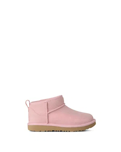 Ugg Classic Ultra Mini Pink Ankle Boots With Shearling Lining In Leather Girl In Pink