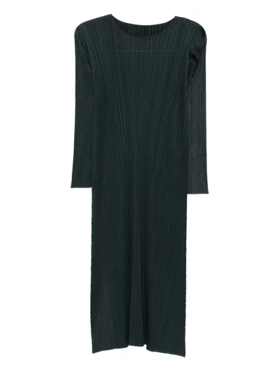 Issey Miyake Pleated Midi Dress In Blue