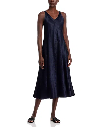 Eileen Fisher Sleeveless Crinkled Satin Empire Maxi Dress In Blue