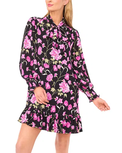 Cece Floral Tie Neck Long Sleeve Dress In Purple