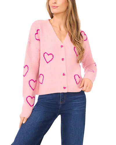 Cece Heart Jacquard Cardigan In Pink