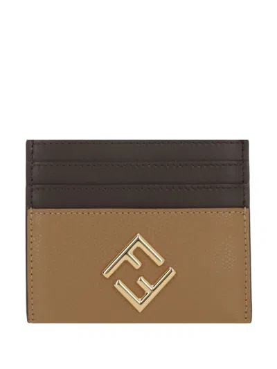 Fendi Women Ff Diamonds Leather Card Case In Brown