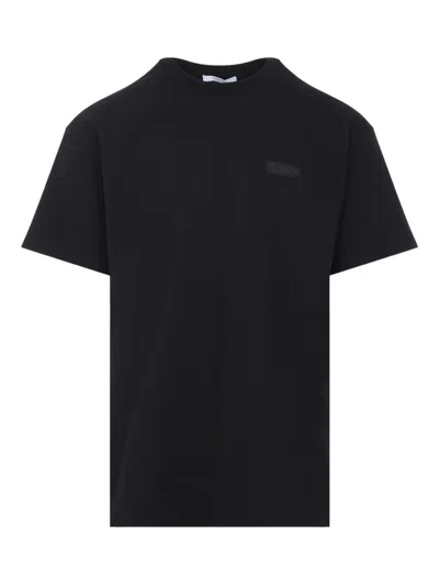 Givenchy Black Crewneck T-shirt With Logo Patch On The Front In Cotton Man