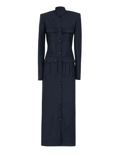 Les Filles D'eva Pocketed Buttoned Midi Dress In Blue
