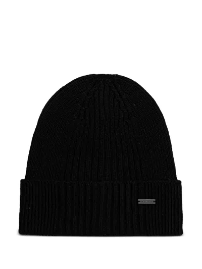 Michael Kors Logo-plaque Beanie Hat In Black