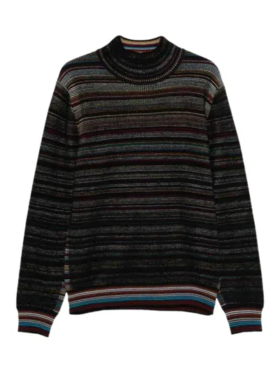 Paul Smith Signature Stripe Waffle Roll Neck Jumper In Brown