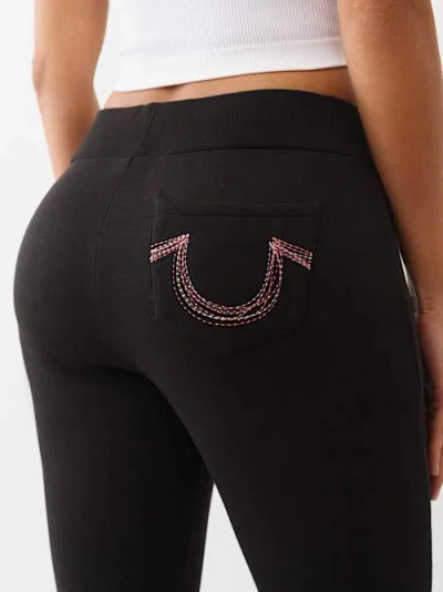 True Religion Women's Rainbow Stitched Horseshoe Bootcut Sweatpant In Black