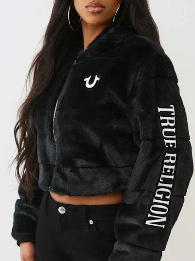 True Religion Women's Logo Faux Fur Zip Jacket In Black