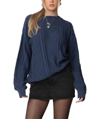 Edikted Jessy Cable Knit Oversized Sweater In Blue