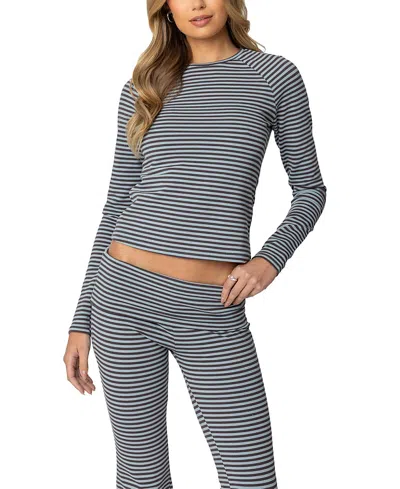Edikted Kaeli Stripey Long Sleeve T Shirt In Gray
