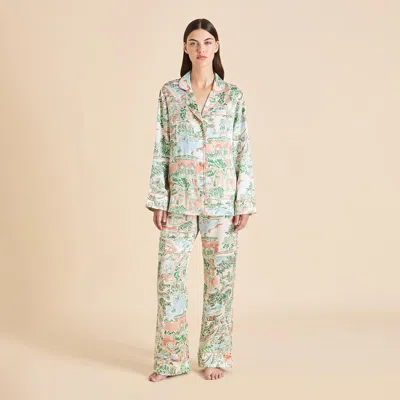 Olivia Von Halle Lila Mansion Peach Landscape Pajamas In Orange