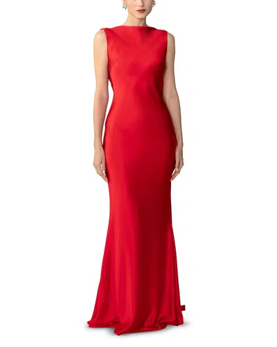 Sau Lee Calli Satin Backless Gown In Red