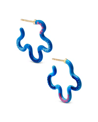 Bea Bongiasca Mixed Color Wavy Hoop Earrings In 9k Yellow Gold Plated Sterling Silver In Blue