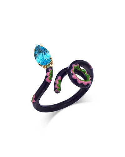 Bea Bongiasca Topaz Mixed Color Baby Vine Tendril Ring In 9k Rose Gold Plated Sterling Silver In Blue