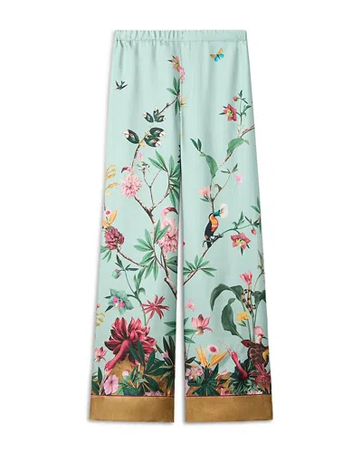 La Doublej Multicolor Pants With Rear Elastic Waist And All-over Floral Motif In Silk Woman In Pattern
