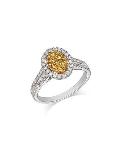 Bloomingdale's Fine Collection Yellow & White Diamond Halo Cluster Ring In 18k Yellow & White Gold, 0.77 Tcw In Multi