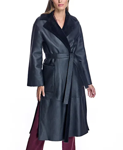 Maximilian Shearling Lamb Wrap Coat In Black