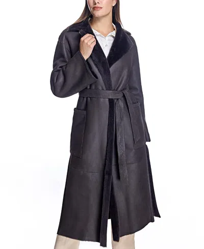 Maximilian Shearling Lamb Wrap Coat In Black