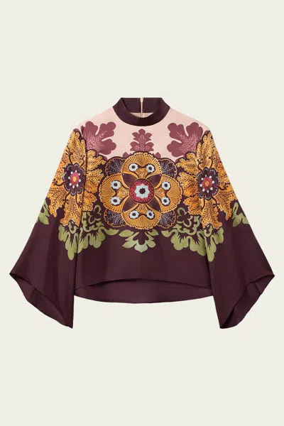 La Doublej La Double J Make An Exit Printed Silk Top In Burgundy