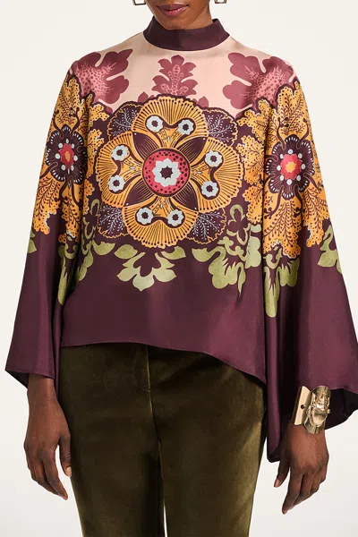 La Doublej La Double J Make An Exit Printed Silk Top In Burgundy