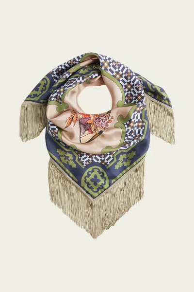 La Doublej Reversible Fringe Foulard 90 In Mariposa Placée Celeste In Green