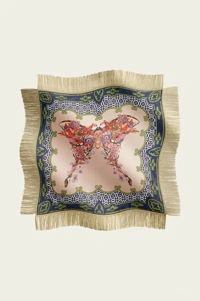 La Doublej Reversible Fringe Foulard 90 In Mariposa Placée Celeste In Green