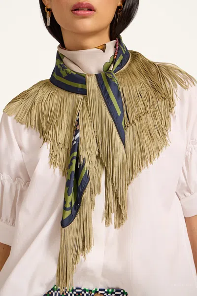 La Doublej Reversible Fringe Foulard 90 In Mariposa Placée Celeste In Green