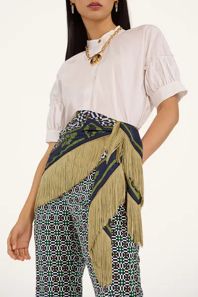 La Doublej Reversible Fringe Foulard 90 In Mariposa Placée Celeste In Green