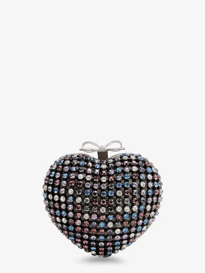 Self-portrait Multicolor Heart Shaped Clutch With Pearl Embellishments And Bow Detail In Tech Fabric Woman In Multi
