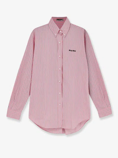 Miu Miu Striped Cotton Shirt In Pink