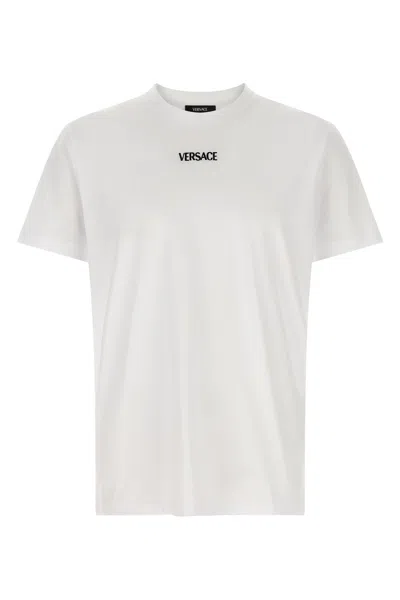 Versace White T-shirt With Lettering Logo On The Front In Cotton Man In White