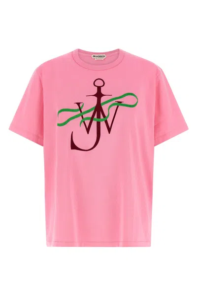 Jw Anderson Ribbon Anchor Graphic Crew Neck T Shirt In Pink