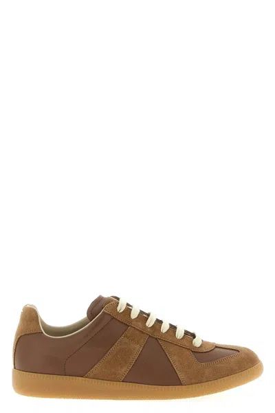 Maison Margiela Brown Suede Panel Low-top Sneakers In Brown